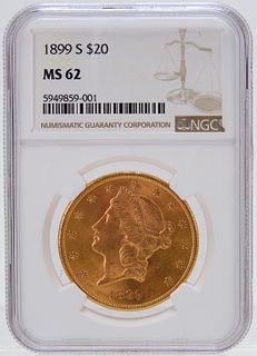 United States 1899 S $20 Gold Coin NGC MS 62