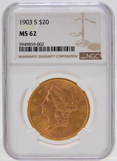 United States 1903 S $20 Gold Coin NGC MS 62