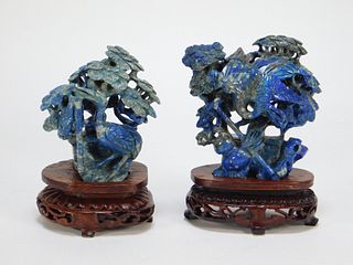 2PC Chinese Carved Sodalite Crane Sculptures