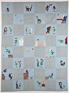 Fairy Tale Pinochio Theme Quilt, Dated 1956