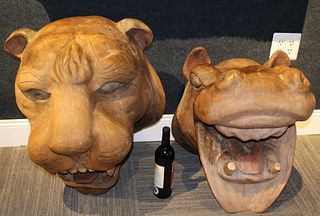 Monumental Carved Tiger and Hippo Figures