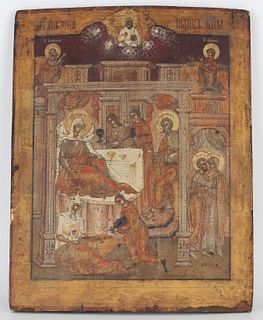 19th C. Russian Icon, Birth of the Virgin