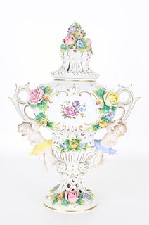 19th C. German Sitzendorf Porcelain Floral Vase