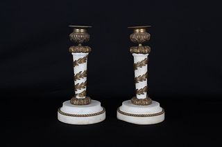 (2) French Marble/Gilt Bronze Candlesticks