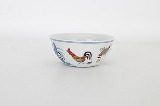Chinese Porcelain Rooster Cup, Signed
