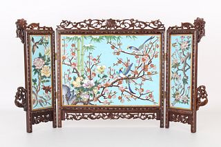 Chinese Cloisonne 3-Panel Table Screen
