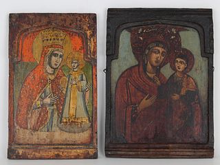 (2) Antique Greek Icons, "Mother of God"
