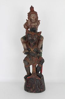 Carved Polychrome Thai Garruda Figure