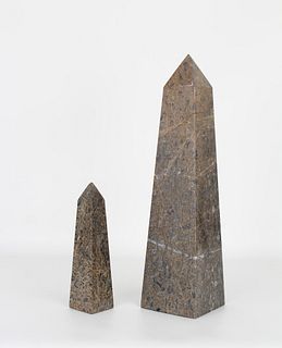 (2) Carved Marble Obelisks