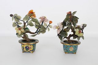 Chinese Cloisonne Jade Trees