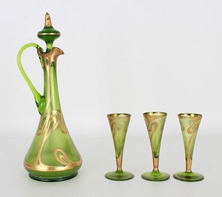 Art Nouveau Gilt Glass Decanter Set