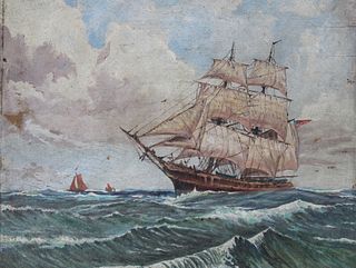 American School, Clipper Ship Painting. Signed