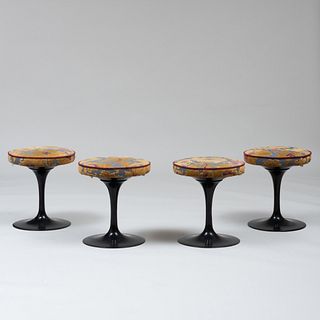 Set of Four Eero Saarinen Enameled Metal and Upholstered Stools for Knoll