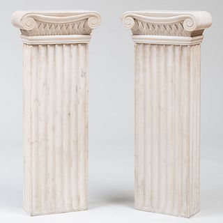 Pair of Marble Ionic Form Pedestals