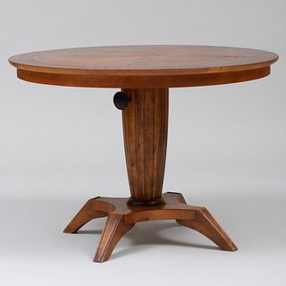 Modern Circular Oak and Mahogany Retractable Center Table