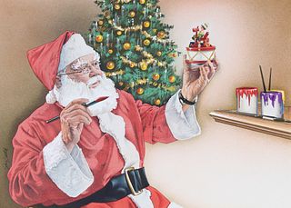 Jim Butcher (B. 1944) "Santa Claus Painting a Toy"