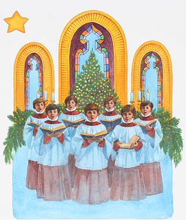 Tom McNeely (B. 1935) "Christmas Choir" Watercolor