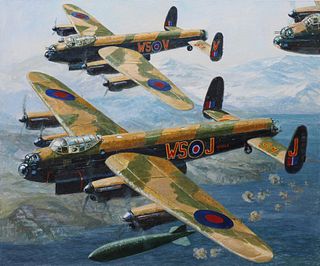 Brian Sanders (B. 1937) "Lancaster Bombers" Oil