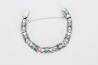 Native American Style Turquoise & Silver Bracelet