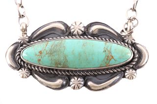 Navajo Repousse Bar Kingman Turquoise Necklace