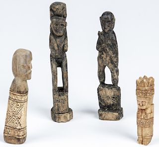 4 Batak Indonesian Carved Figural Artifacts