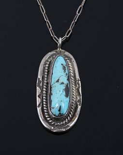 Signed Navajo Sterling & Turquoise Necklace