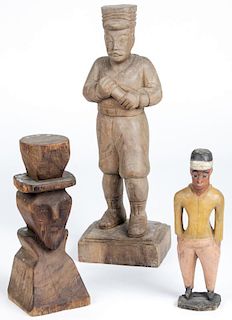3 Carved Wood Colonial Figures