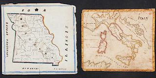Two Old Hand-Drawn Maps: Italy and Missouri