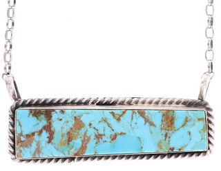 Navajo Kingman Turquoise Bar Necklace by A. Largo