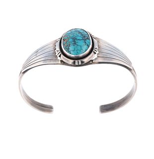 Navajo Spider Web Story Mountain Turquoise Cuff