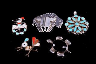 Navajo Silver and Multi-Stone Pins & Pendant