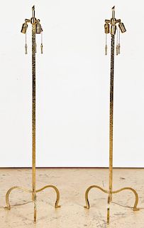 Pair French Hammered Bronze Torchieres c.1950