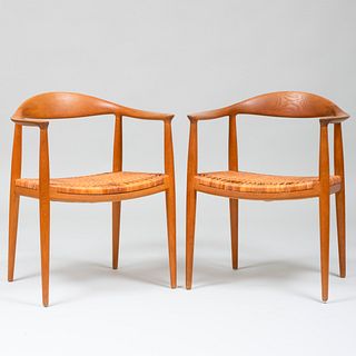 Pair of Hans Wegner For Johannes Hansen Teak and Cane 'The Chair' Chairs