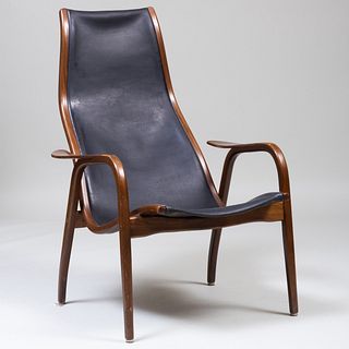 Yngve EkstrÃ¶m Stained Beechwood and Leather Lounge ChairÂ 