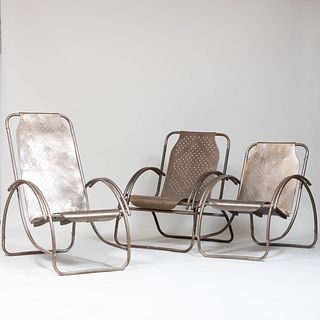 Set of Three Modern Metal Armchairs