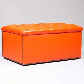 Tufted Ottoman in Burnt Orange Color Leather, of Recent Manufacture