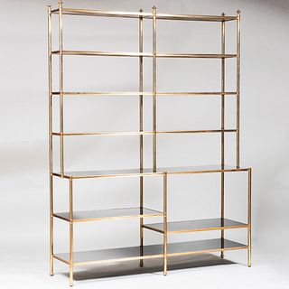 Large Brass and Black Lacquer Ã‰tagÃ¨re, in the Style of Billy Baldwin