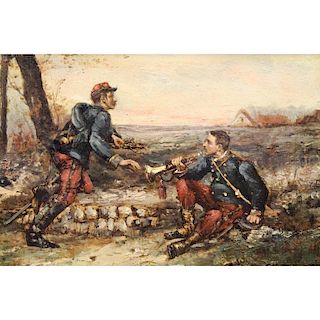 19th C. French Soldiers Oil/Canvas
