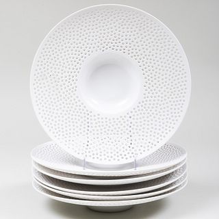 Set of Six Modern Porcelain Perforated Serving Plates