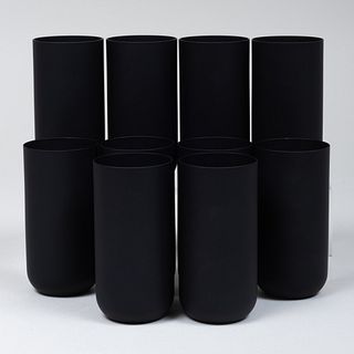 Set of Twelve Japanese Sugahara Black Glass Tumblers