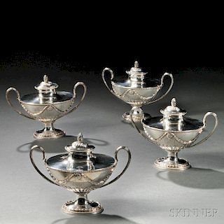 Four George III Sterling Silver Covered Sauce Tureens