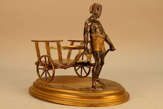 Exceptional Antique Bronze Blackamoor w/ Cart