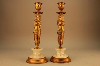 Gilt Egyptian Revival Style Candle Holders