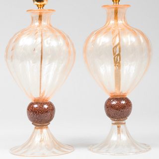 Pair of Toso Murano Glass Table Lamps 