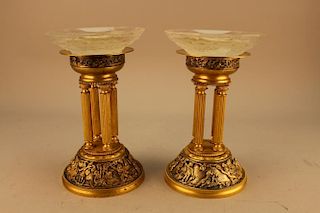 Pair of French Gilt Bronze/Glass Compotes