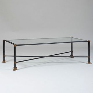Modern Patinated Metal and Glass Low Table