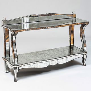 Modern Ebonized and 'Antiqued' Mirrored Console Table