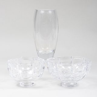 Two Orrefors Glass Bowls and a Vase