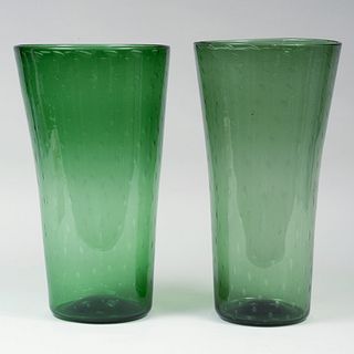 Pair of Green Empoli Glass Vases