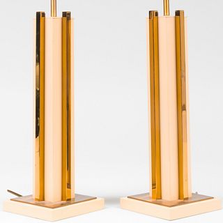 Pair of Mid Century Modern Painted Metal and Brass Table Lamps